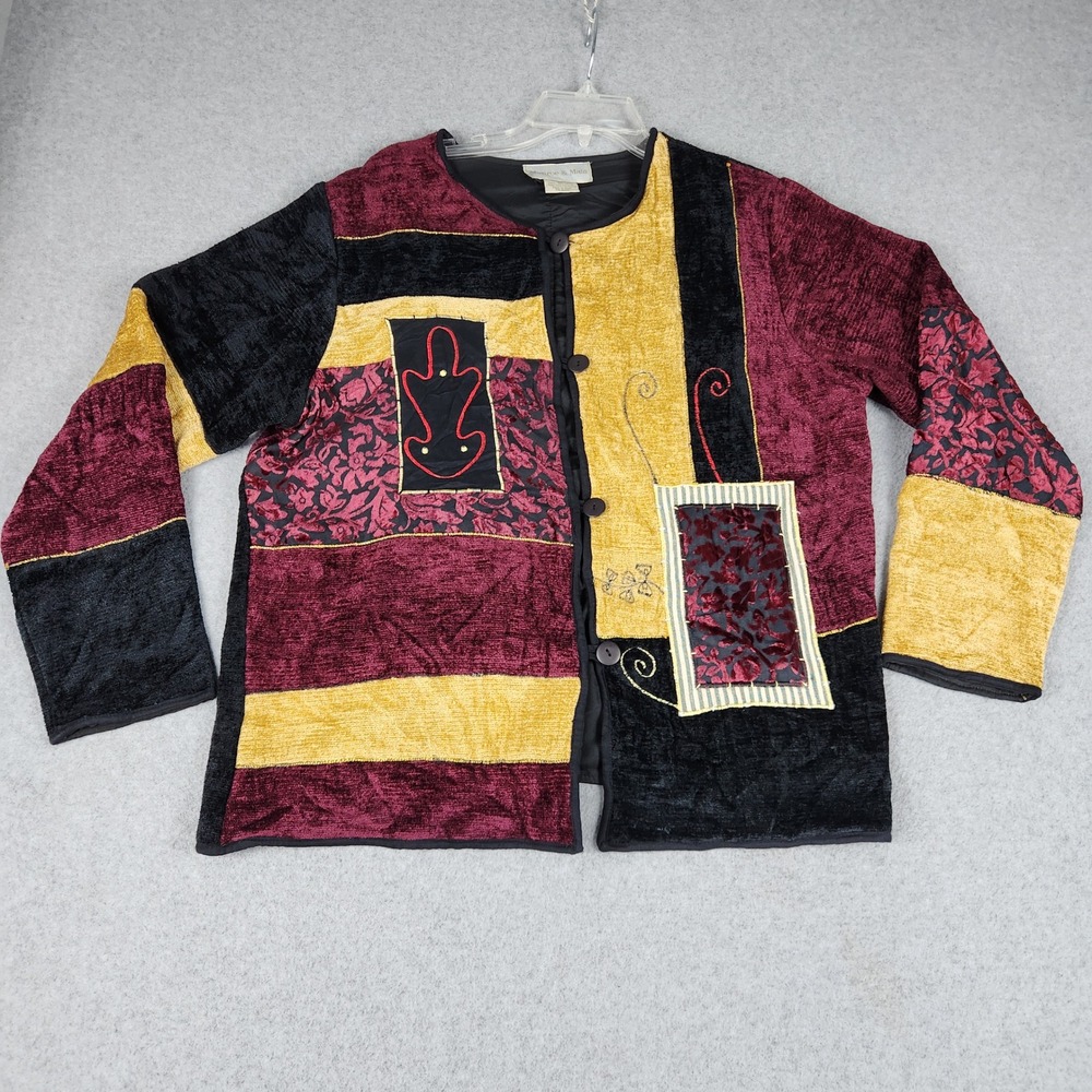Monroe & Main Jacket Womens XL Multi Patchwork Art to Wear Rayon Boho Embroidery